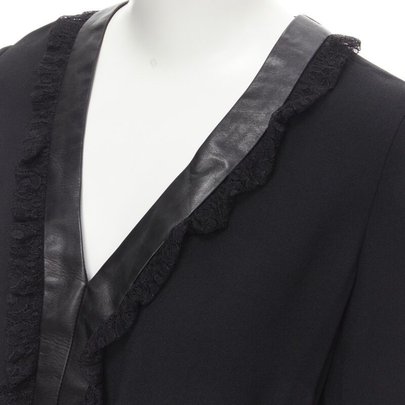 Saint Laurent Paris new SAINT LAURENT Hedi Slimane 2013 black leather lace ruffle dress FR36 XS Size XS / US 0-2 / IT 36-38 - 2 Thumbnail