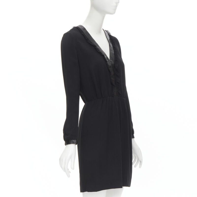 Saint Laurent Paris new SAINT LAURENT Hedi Slimane 2013 black leather lace ruffle dress FR36 XS Size XS / US 0-2 / IT 36-38 - 3 Thumbnail