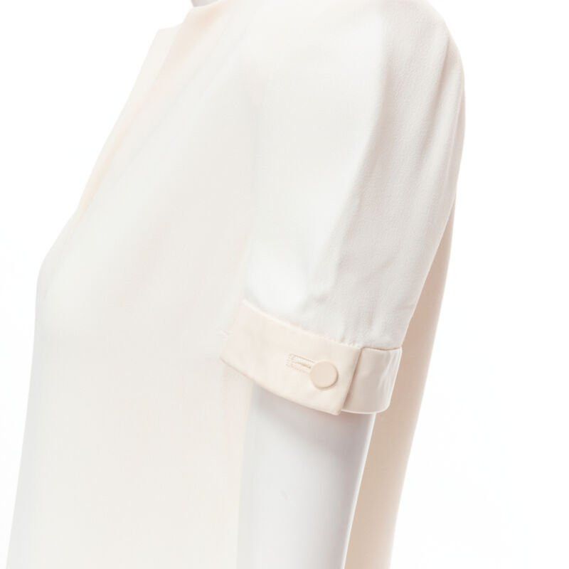 Saint Laurent Paris SAINT LAURENT 2013 Hedi Slimane ivory crepe leather trimmed V-neck dress FR36 S Size XS / US 0-2 / IT 36-38 - 2 Thumbnail