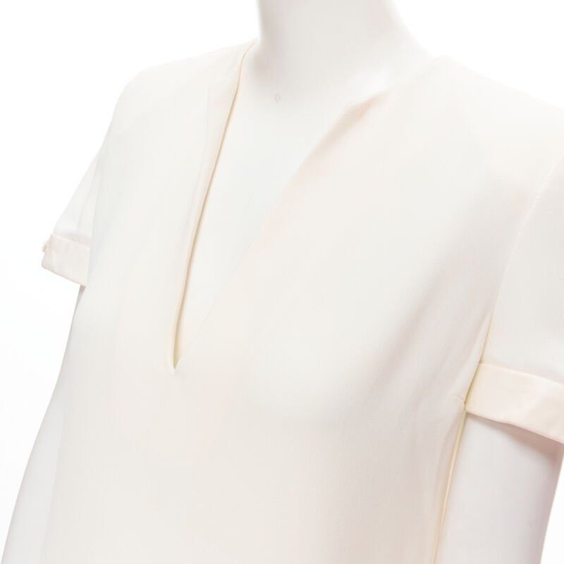 Saint Laurent Paris SAINT LAURENT 2013 Hedi Slimane ivory crepe leather trimmed V-neck dress FR36 S Size XS / US 0-2 / IT 36-38 - 7 Thumbnail