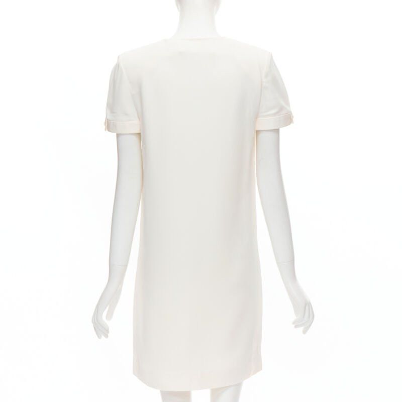 Saint Laurent Paris SAINT LAURENT 2013 Hedi Slimane ivory crepe leather trimmed V-neck dress FR36 S Size XS / US 0-2 / IT 36-38 - 5 Thumbnail