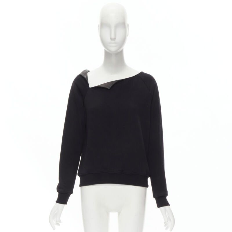 Saint Laurent Paris SAINT LAURENT Hedi Slimane 2014 black leather foldover collar pullover sweater S Size S / US 4 / IT 40 - 9 Thumbnail