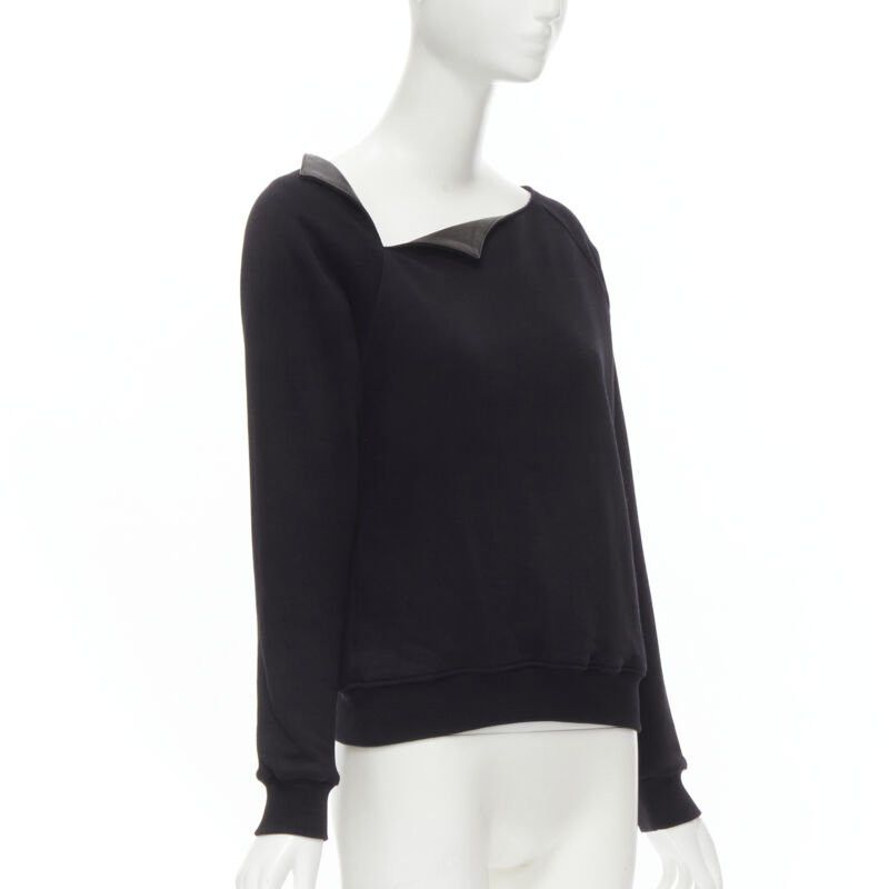 Saint Laurent Paris SAINT LAURENT Hedi Slimane 2014 black leather foldover collar pullover sweater S Size S / US 4 / IT 40 - 3 Thumbnail