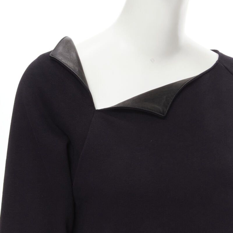 Saint Laurent Paris SAINT LAURENT Hedi Slimane 2014 black leather foldover collar pullover sweater S Size S / US 4 / IT 40 - 2 Thumbnail