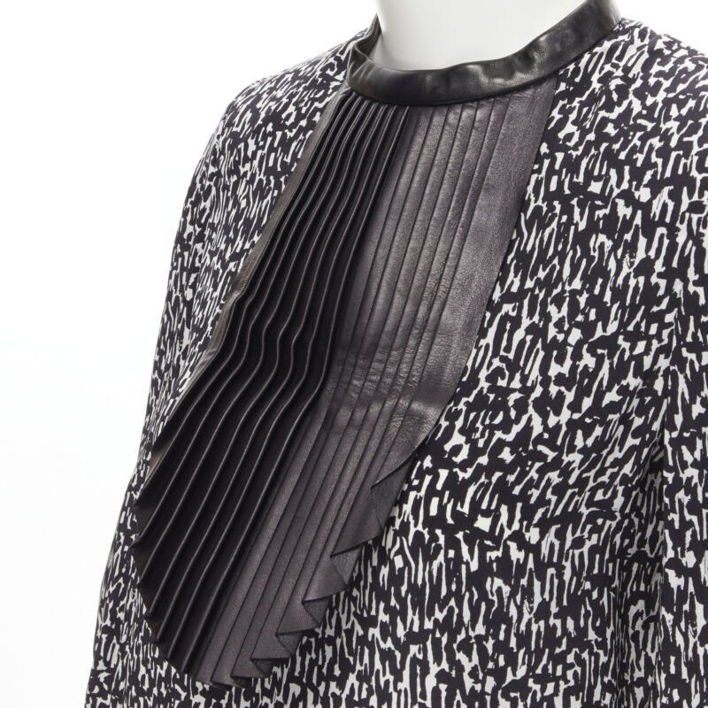 Saint Laurent Paris SAINT LAURENT Hedi Slimane 2012 black pleated leather bib silk blouse FR38 S Size S / US 4 / IT 40 - 2 Thumbnail