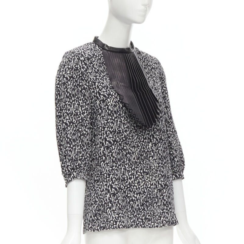 Saint Laurent Paris SAINT LAURENT Hedi Slimane 2012 black pleated leather bib silk blouse FR38 S Size S / US 4 / IT 40 - 3 Thumbnail