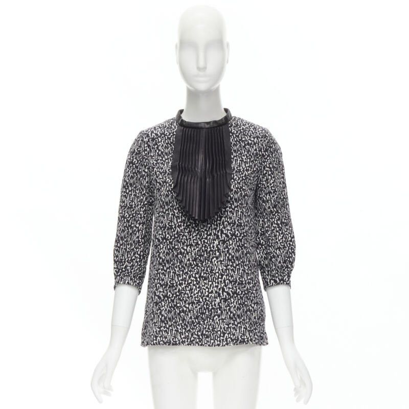 Saint Laurent Paris SAINT LAURENT Hedi Slimane 2012 black pleated leather bib silk blouse FR38 S Size S / US 4 / IT 40 - 10 Thumbnail
