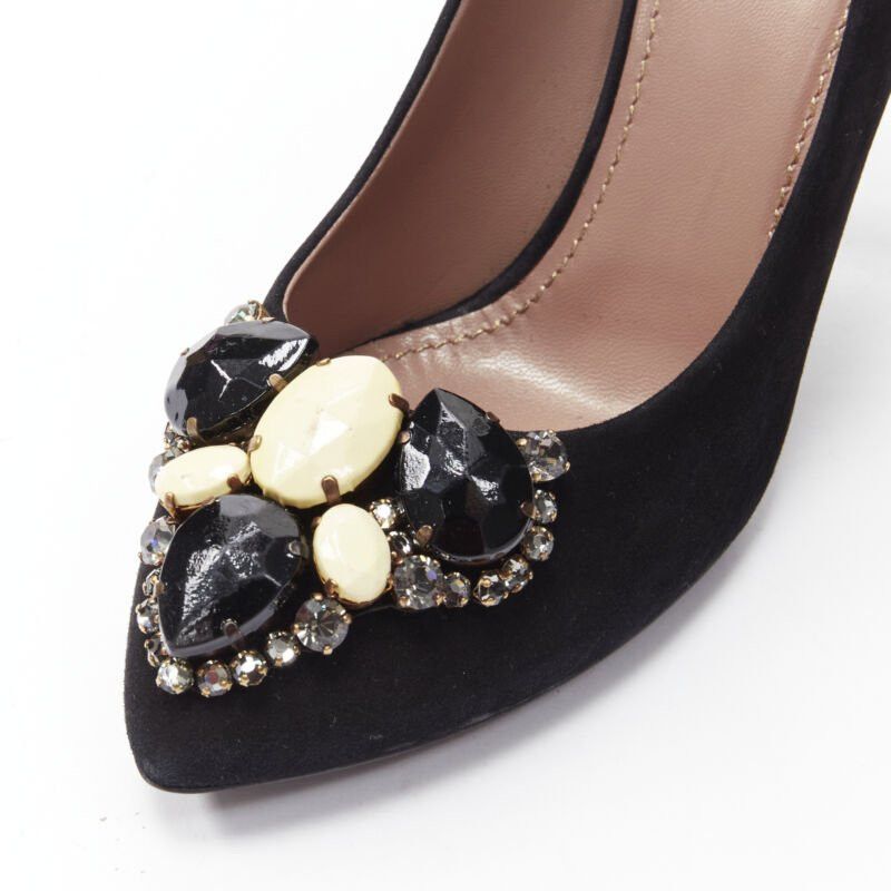 Saint Laurent Paris YVES SAINT LAURENT Charlie 105 black suede rhinestone jewel heel pump EU37.5 Size US 7.5 / IT 37.5 - 7 Thumbnail