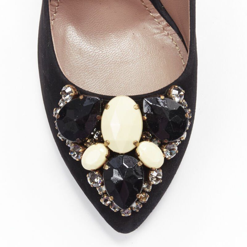 Saint Laurent Paris YVES SAINT LAURENT Charlie 105 black suede rhinestone jewel heel pump EU37.5 Size US 7.5 / IT 37.5 - 6 Thumbnail