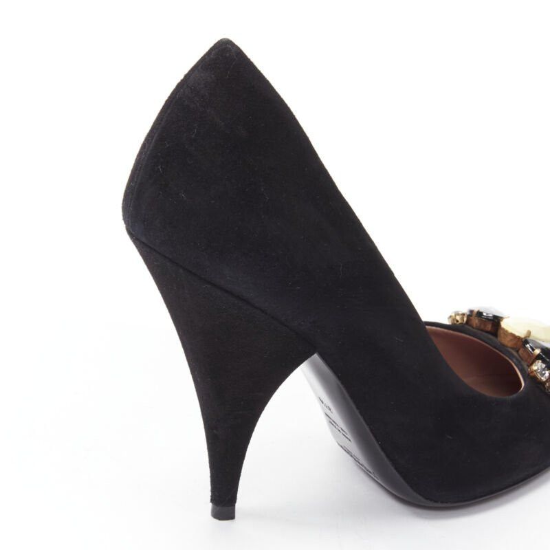Saint Laurent Paris YVES SAINT LAURENT Charlie 105 black suede rhinestone jewel heel pump EU37.5 Size US 7.5 / IT 37.5 - 8 Thumbnail