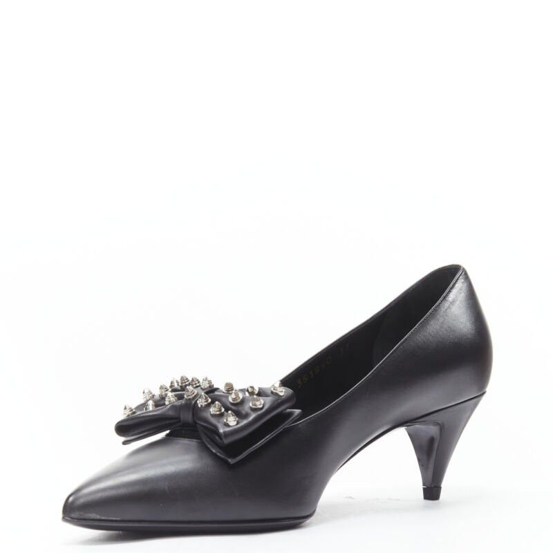 Saint Laurent Paris SAINT LAURENT silver spike studded bow point toe pump EU37 Size US 7 / IT 37 - 4 Thumbnail