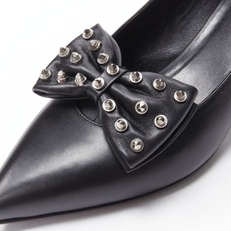 Saint Laurent Paris SAINT LAURENT silver spike studded bow point toe pump EU37 Size US 7 / IT 37 - 7 Thumbnail
