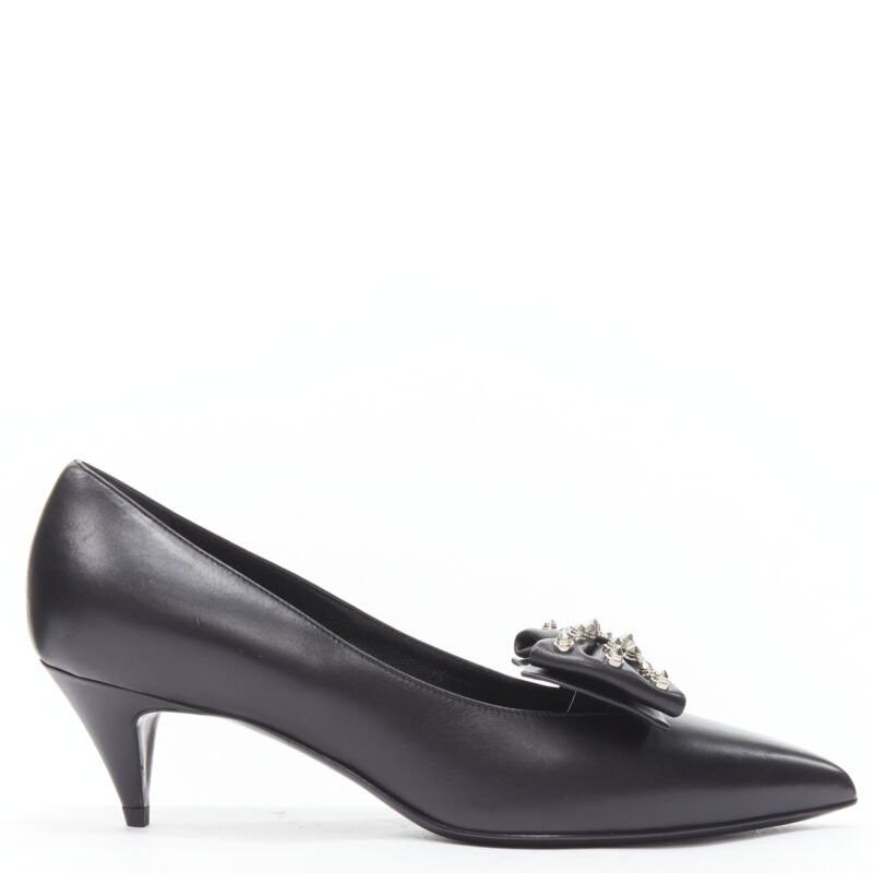 Saint Laurent Paris SAINT LAURENT silver spike studded bow point toe pump EU37 Size US 7 / IT 37 - 2 Thumbnail