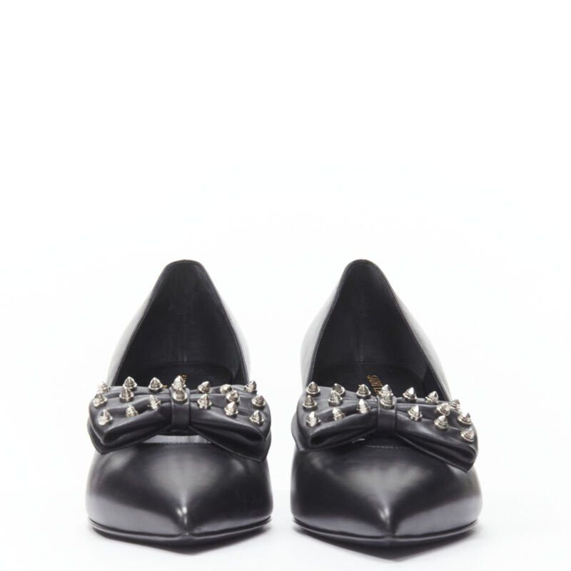 Saint Laurent Paris SAINT LAURENT silver spike studded bow point toe pump EU37 Size US 7 / IT 37 - 3 Thumbnail