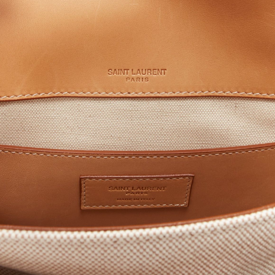 Saint Laurent Paris SAINT LAURENT Niki beige canvas brown leather trim logo flap crossbody chain bag Size ONE SIZE - 9 Thumbnail