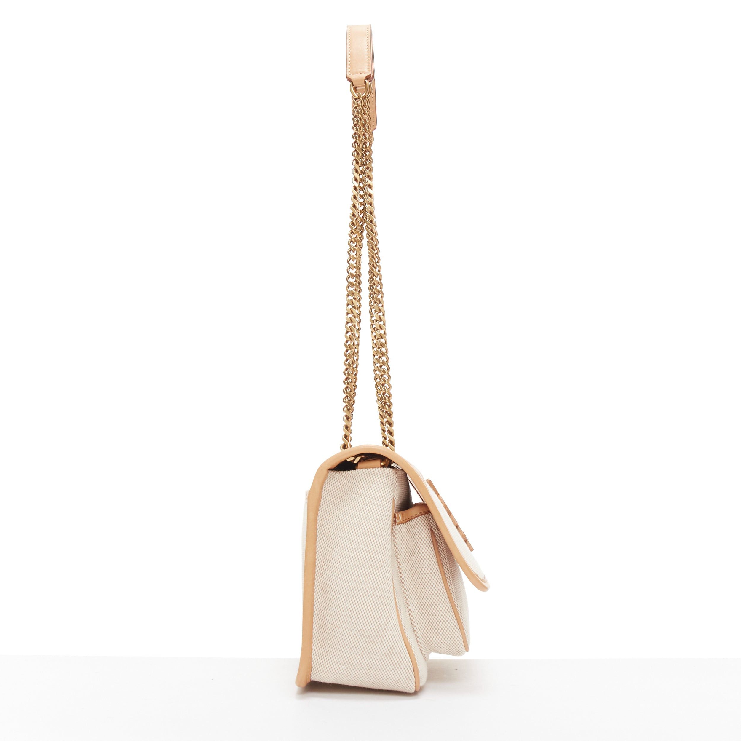 Saint Laurent Paris SAINT LAURENT Niki beige canvas brown leather trim logo flap crossbody chain bag Size ONE SIZE - 4 Thumbnail
