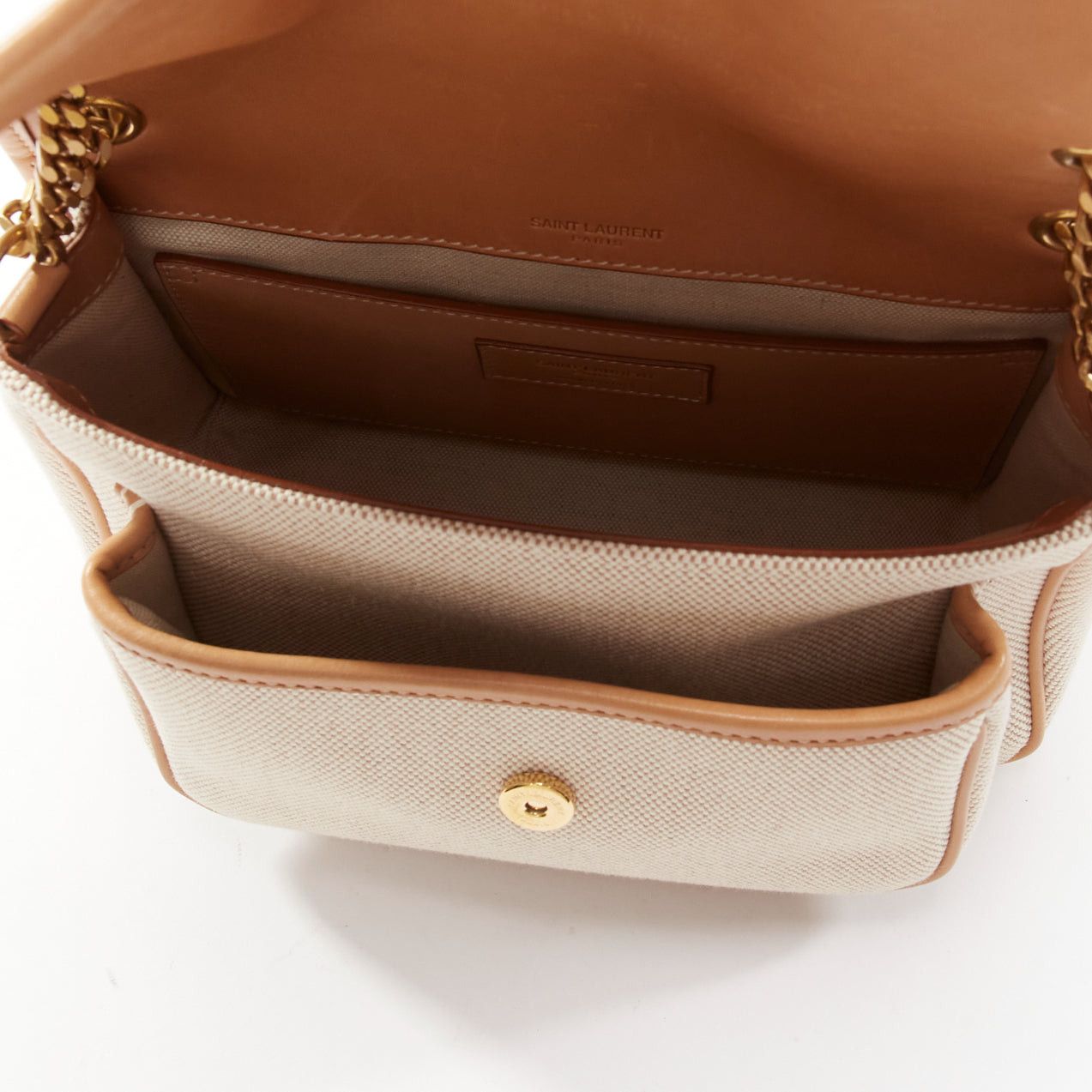 Saint Laurent Paris SAINT LAURENT Niki beige canvas brown leather trim logo flap crossbody chain bag Size ONE SIZE - 7 Thumbnail
