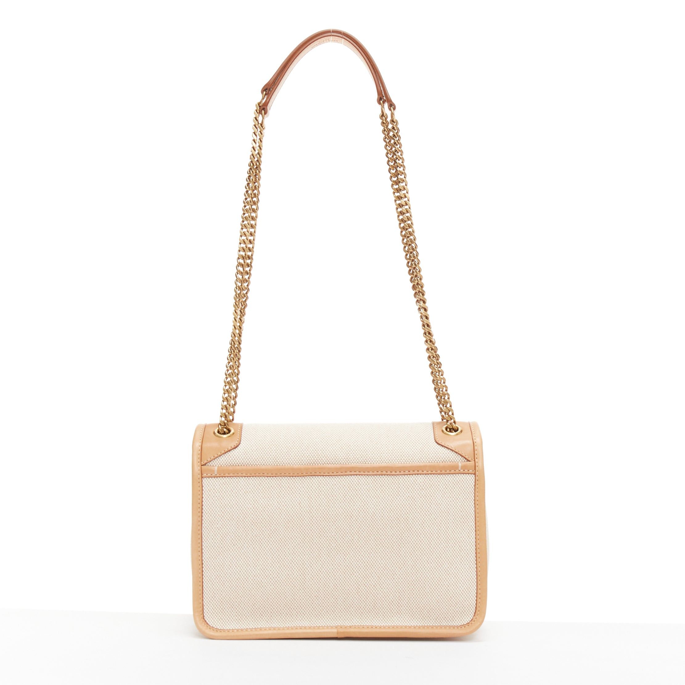 Saint Laurent Paris SAINT LAURENT Niki beige canvas brown leather trim logo flap crossbody chain bag Size ONE SIZE - 5 Thumbnail