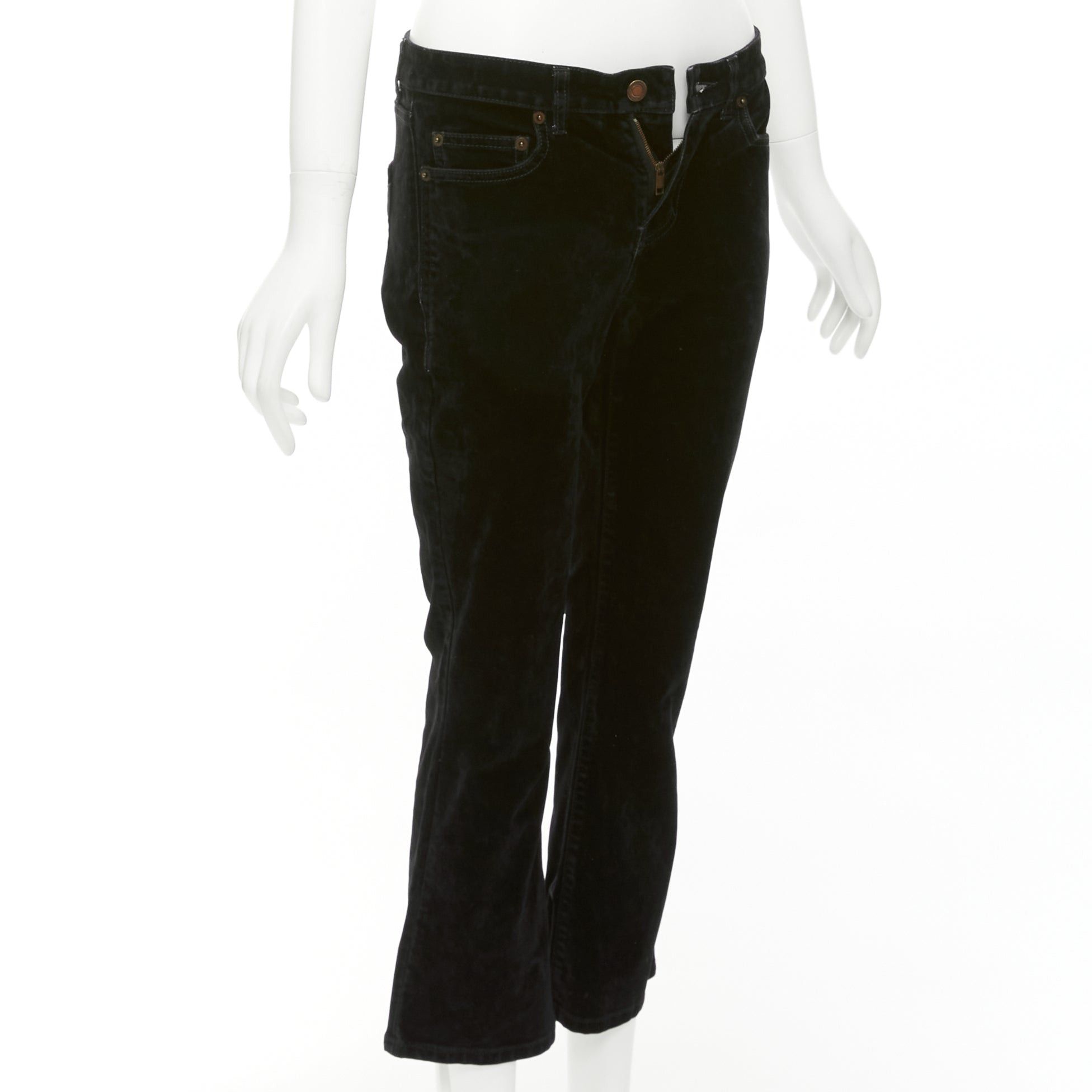 Saint Laurent Paris SAINT LAURENT 2018 black cotton blend velvet mid waist flare cropped pants 25" Size 27" / US 4 / IT 40 - 3 Thumbnail