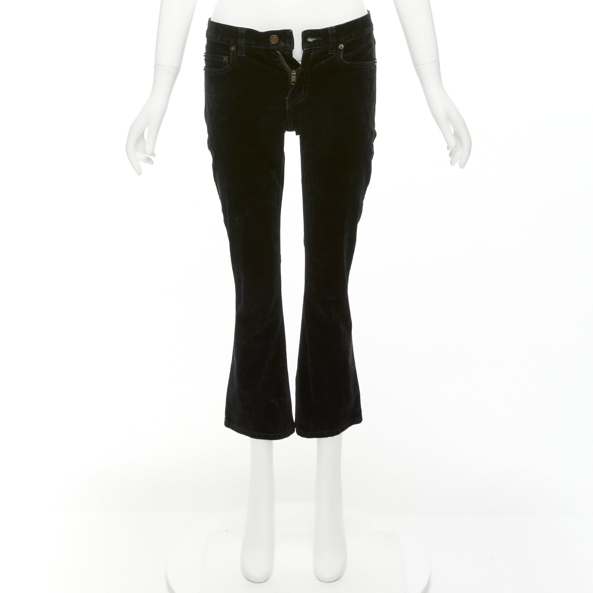 Saint Laurent Paris SAINT LAURENT 2018 black cotton blend velvet mid waist flare cropped pants 25" Size 27" / US 4 / IT 40 - 9 Thumbnail