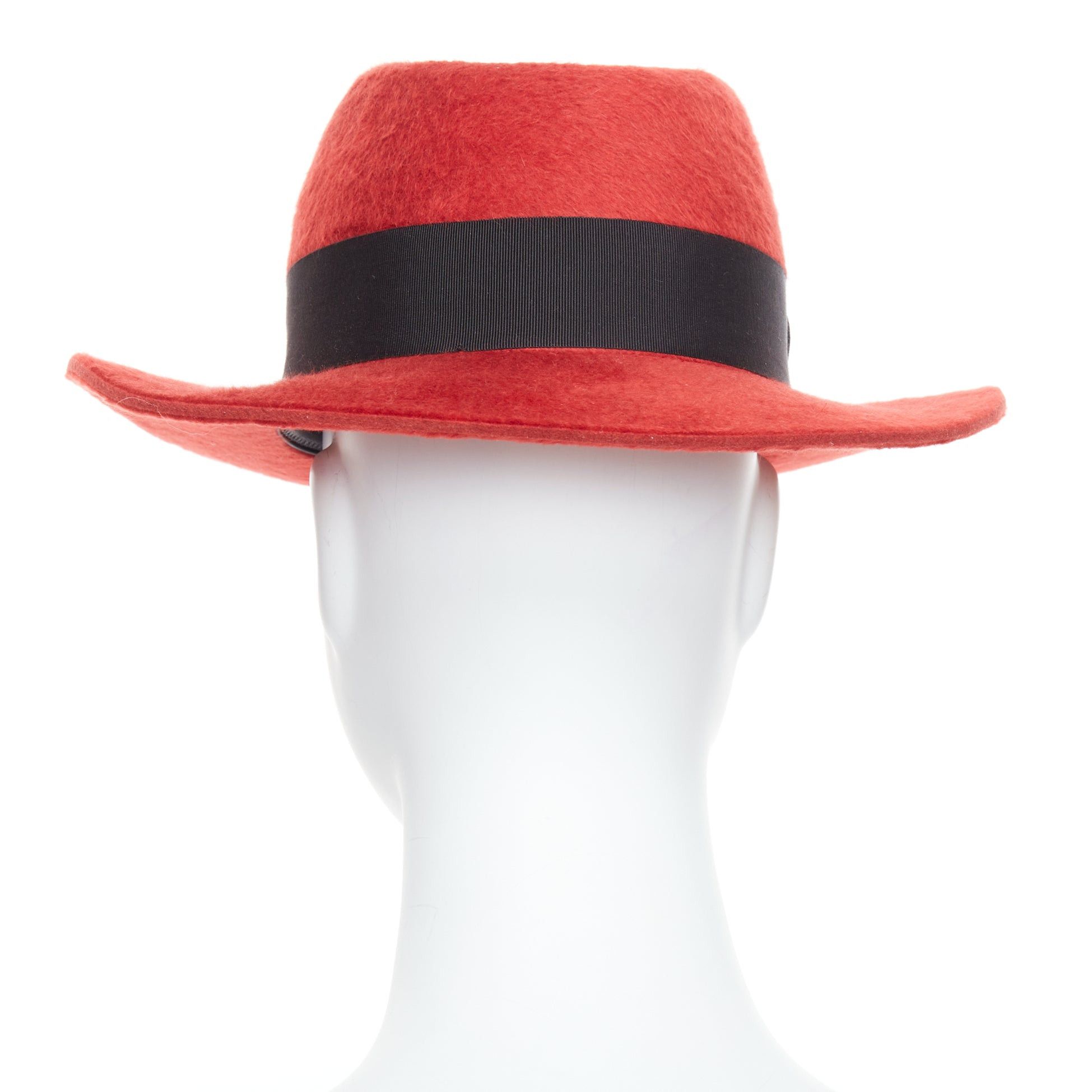 Saint Laurent Paris SAINT LAURENT red rabbit felt black grosgrain leather lined fedora hat Size ONE SIZE - 5 Thumbnail