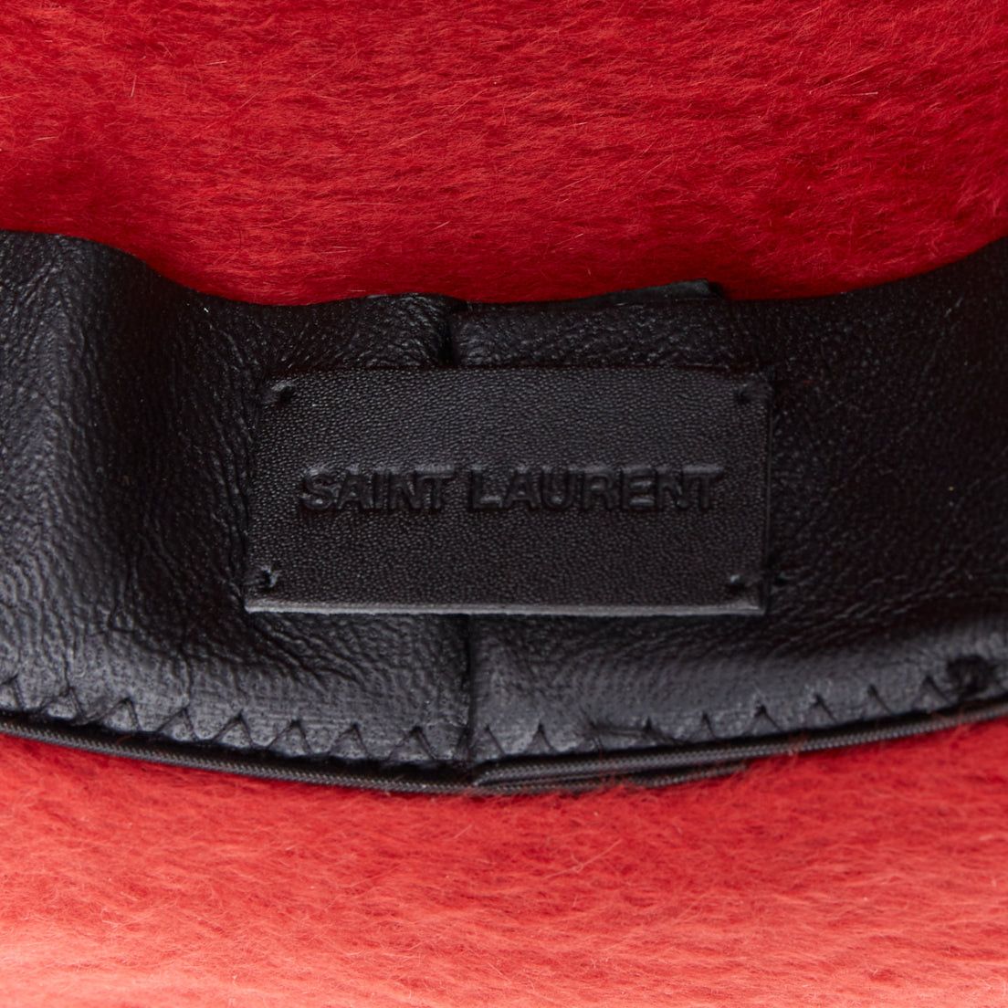 Saint Laurent Paris SAINT LAURENT red rabbit felt black grosgrain leather lined fedora hat Size ONE SIZE - 9 Thumbnail