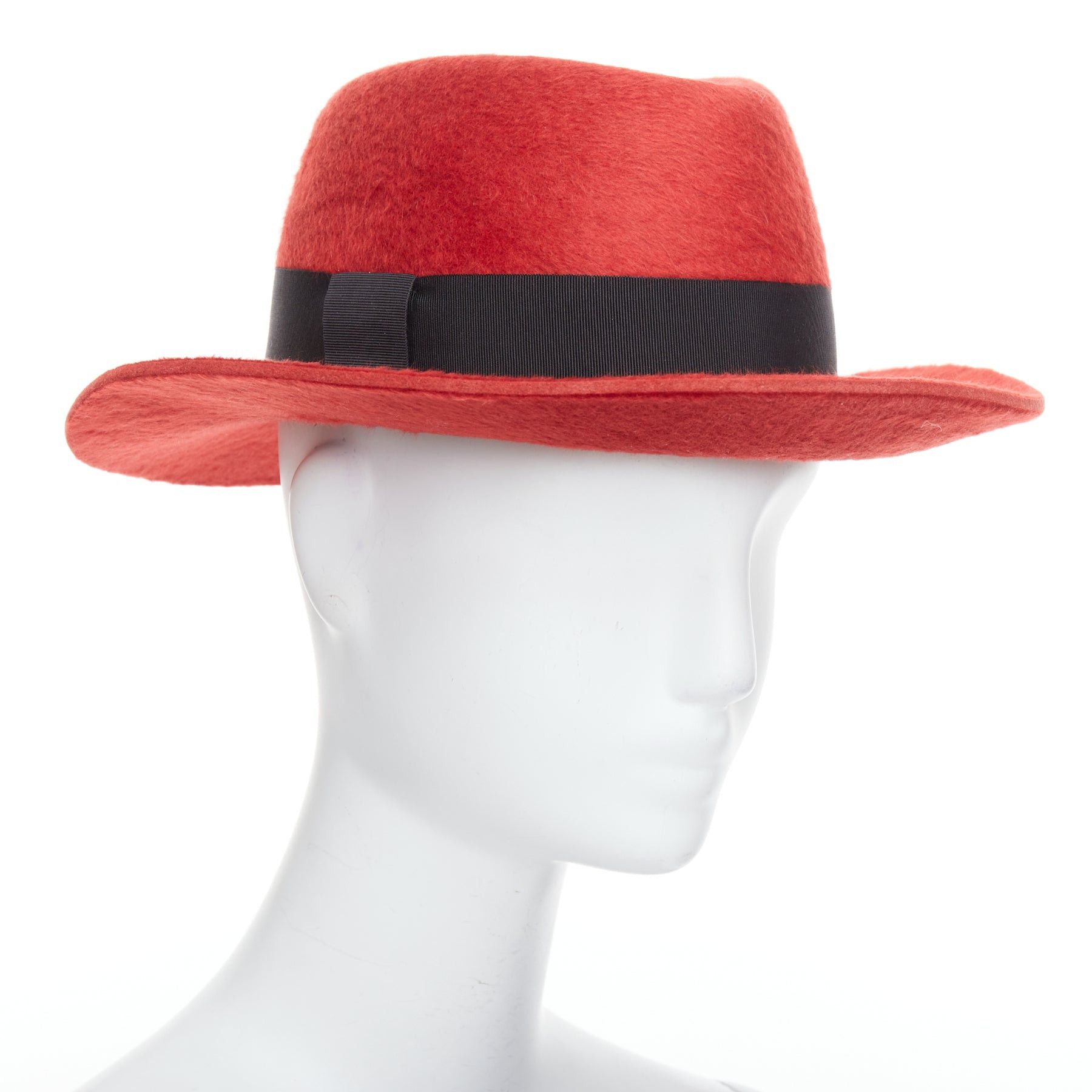 Saint Laurent Paris SAINT LAURENT red rabbit felt black grosgrain leather lined fedora hat Size ONE SIZE - 3 Thumbnail