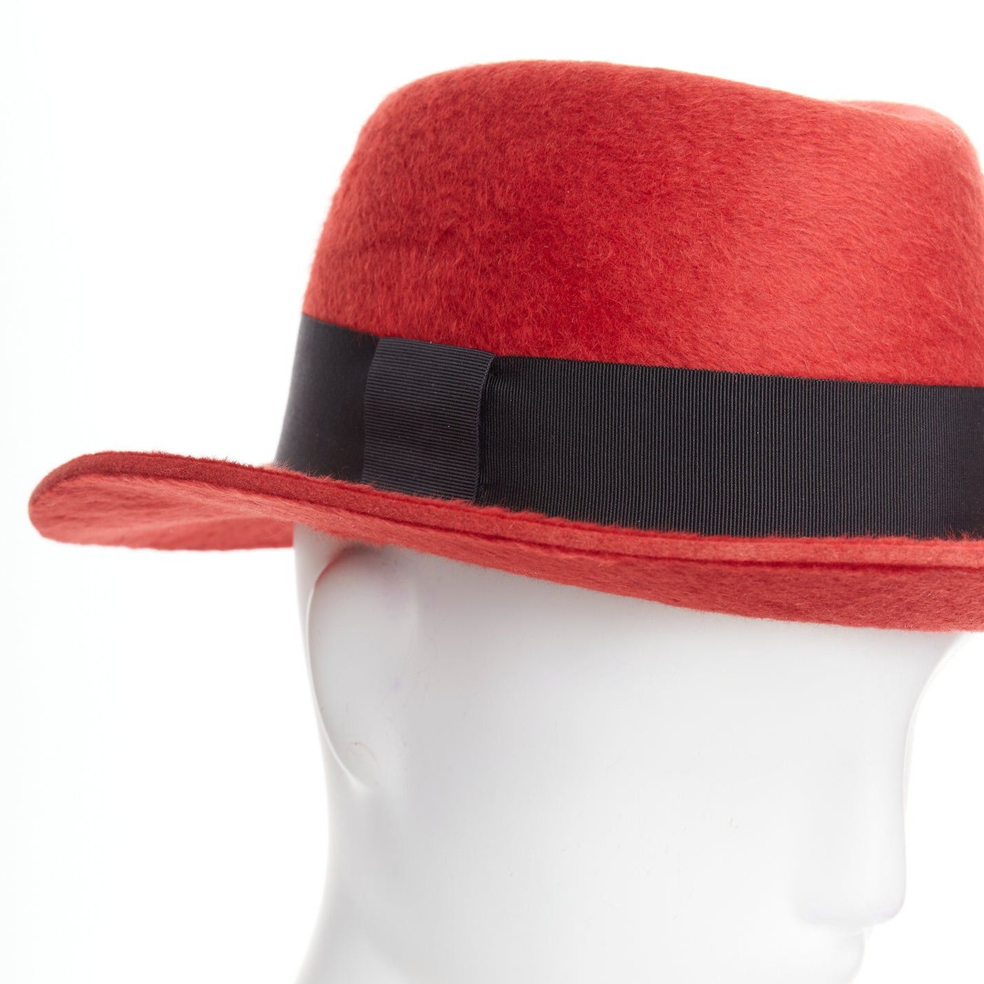 Saint Laurent Paris SAINT LAURENT red rabbit felt black grosgrain leather lined fedora hat Size ONE SIZE - 2 Thumbnail