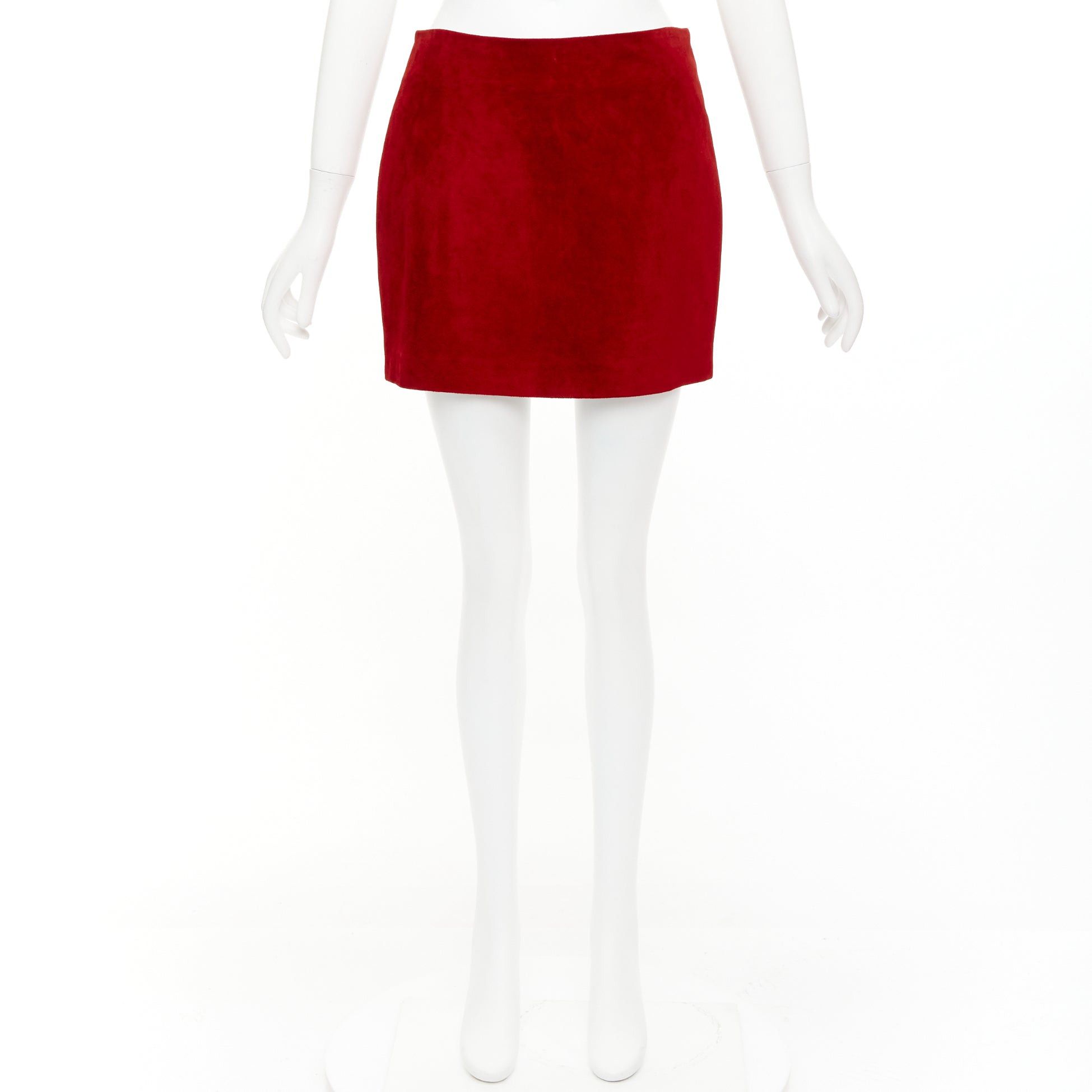 Saint Laurent Paris SAINT LAURENT 2019 red suede leather back dart mini skirt FR38 M Size 28" / US 6 / IT 42 - 9 Thumbnail