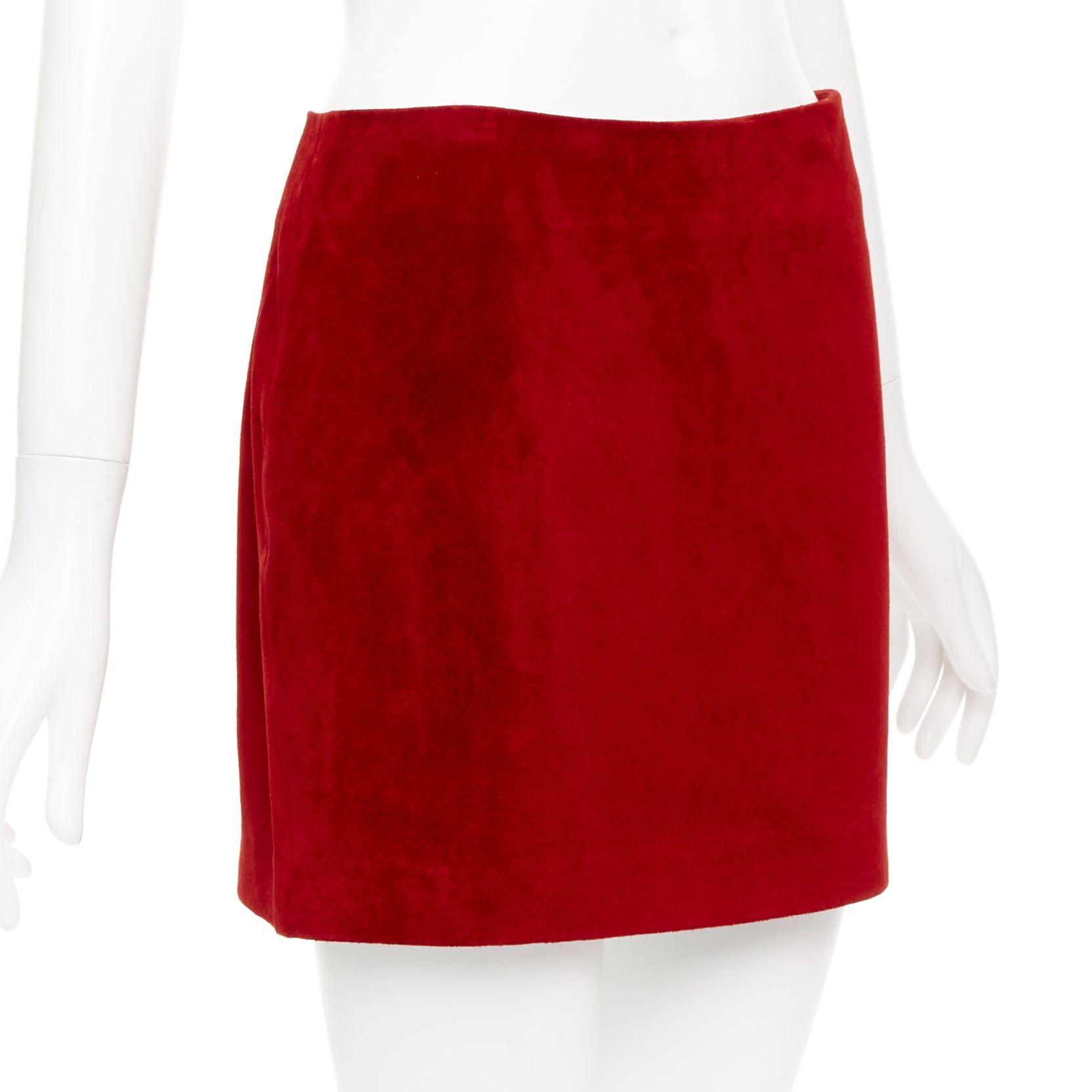 Saint Laurent Paris SAINT LAURENT 2019 red suede leather back dart mini skirt FR38 M Size 28" / US 6 / IT 42 - 3 Thumbnail