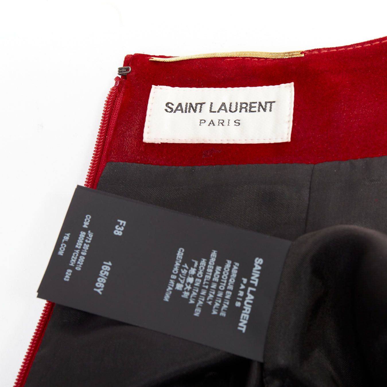 Saint Laurent Paris SAINT LAURENT 2019 red suede leather back dart mini skirt FR38 M Size 28" / US 6 / IT 42 - 8 Thumbnail