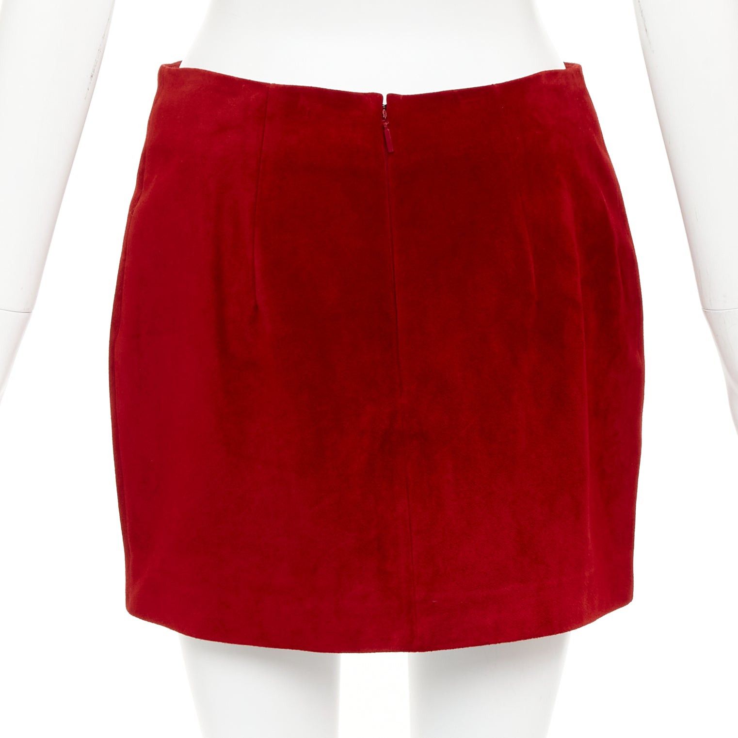 Saint Laurent Paris SAINT LAURENT 2019 red suede leather back dart mini skirt FR38 M Size 28" / US 6 / IT 42 - 5 Thumbnail