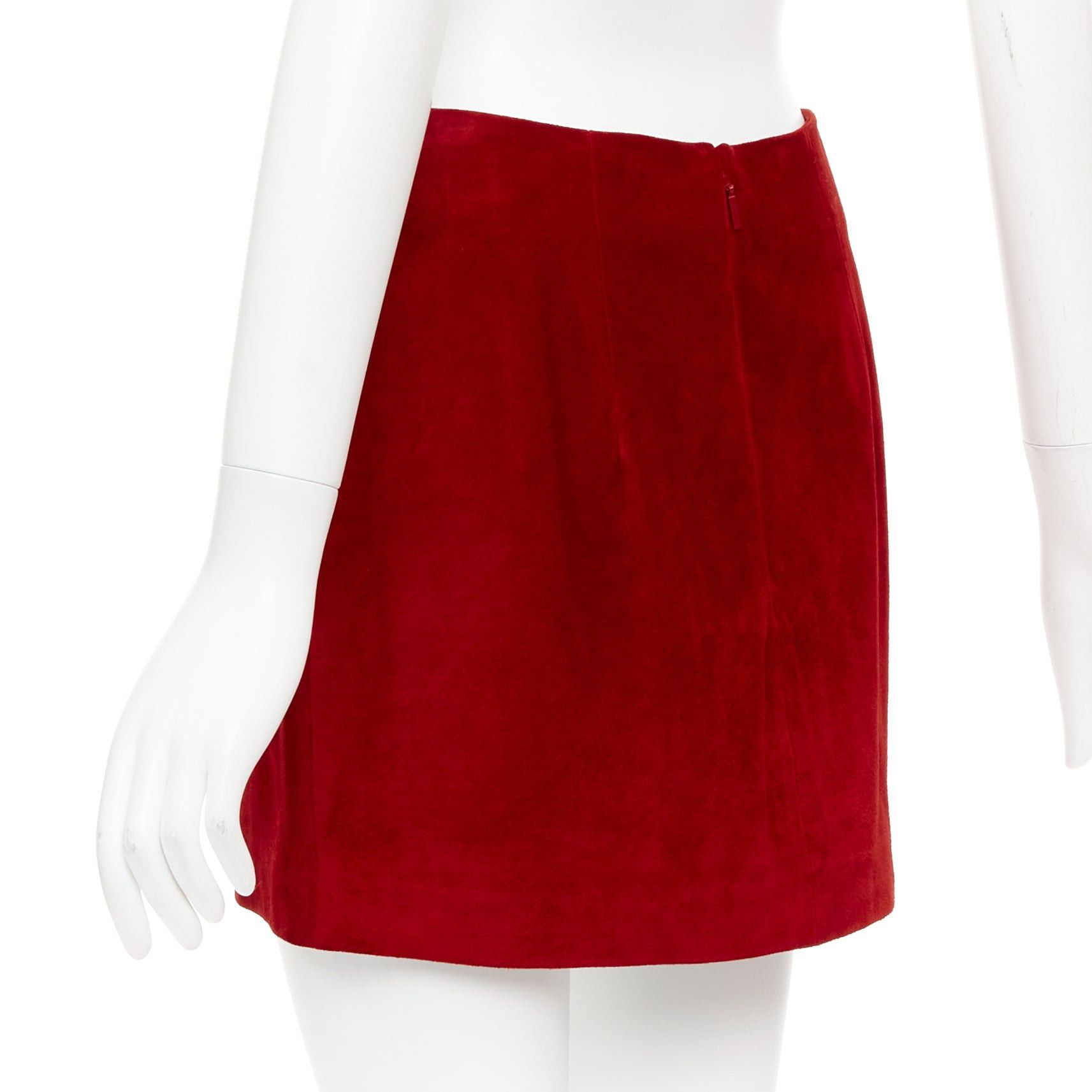 Saint Laurent Paris SAINT LAURENT 2019 red suede leather back dart mini skirt FR38 M Size 28" / US 6 / IT 42 - 6 Thumbnail