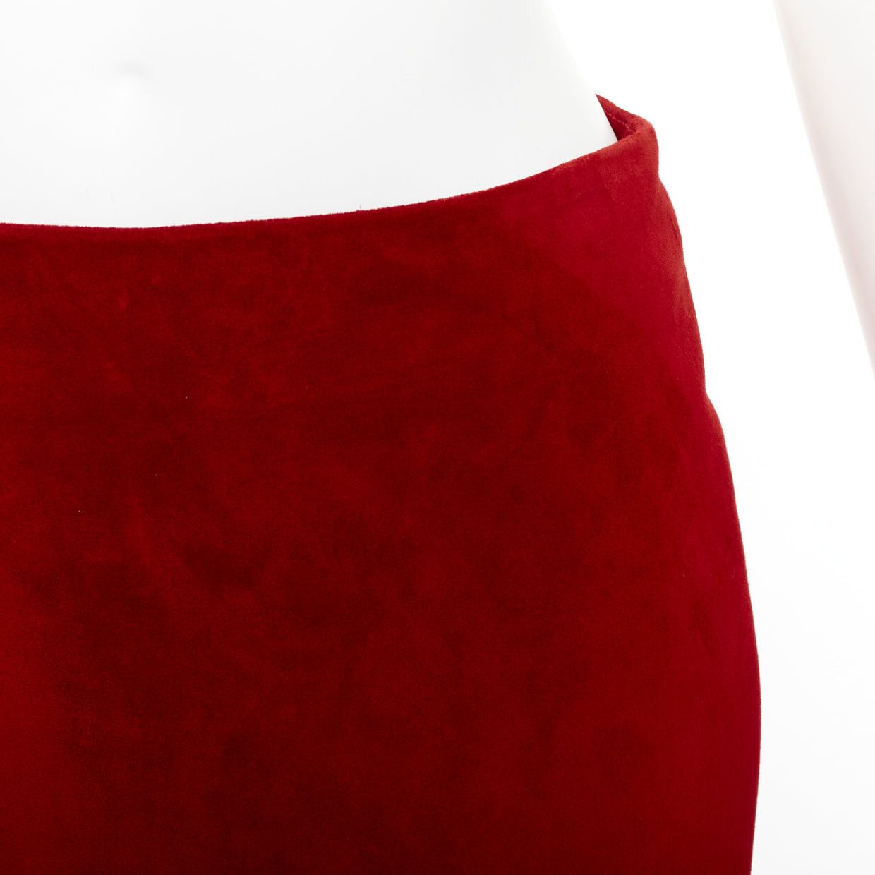 Saint Laurent Paris SAINT LAURENT 2019 red suede leather back dart mini skirt FR38 M Size 28" / US 6 / IT 42 - 2 Thumbnail
