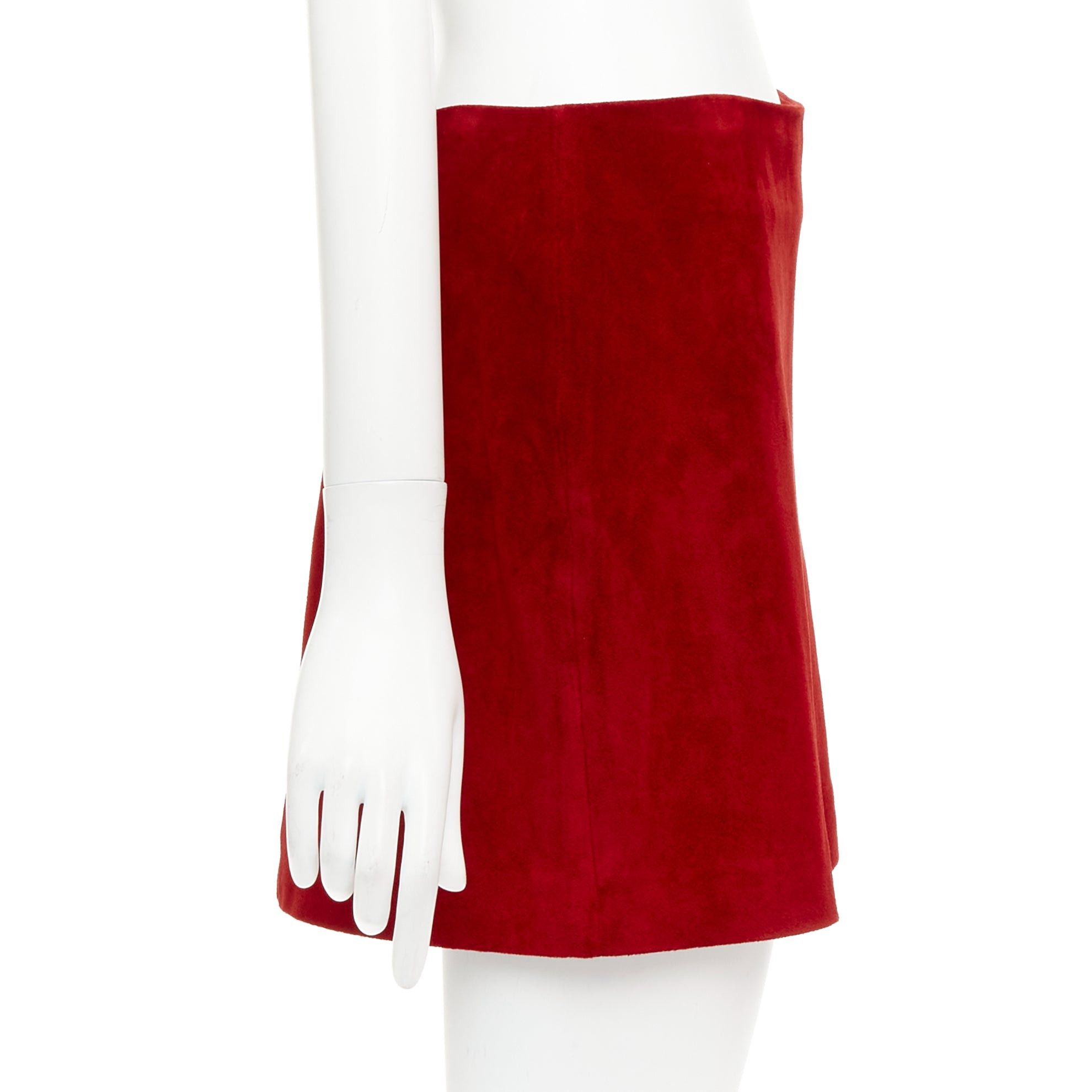 Saint Laurent Paris SAINT LAURENT 2019 red suede leather back dart mini skirt FR38 M Size 28" / US 6 / IT 42 - 4 Thumbnail