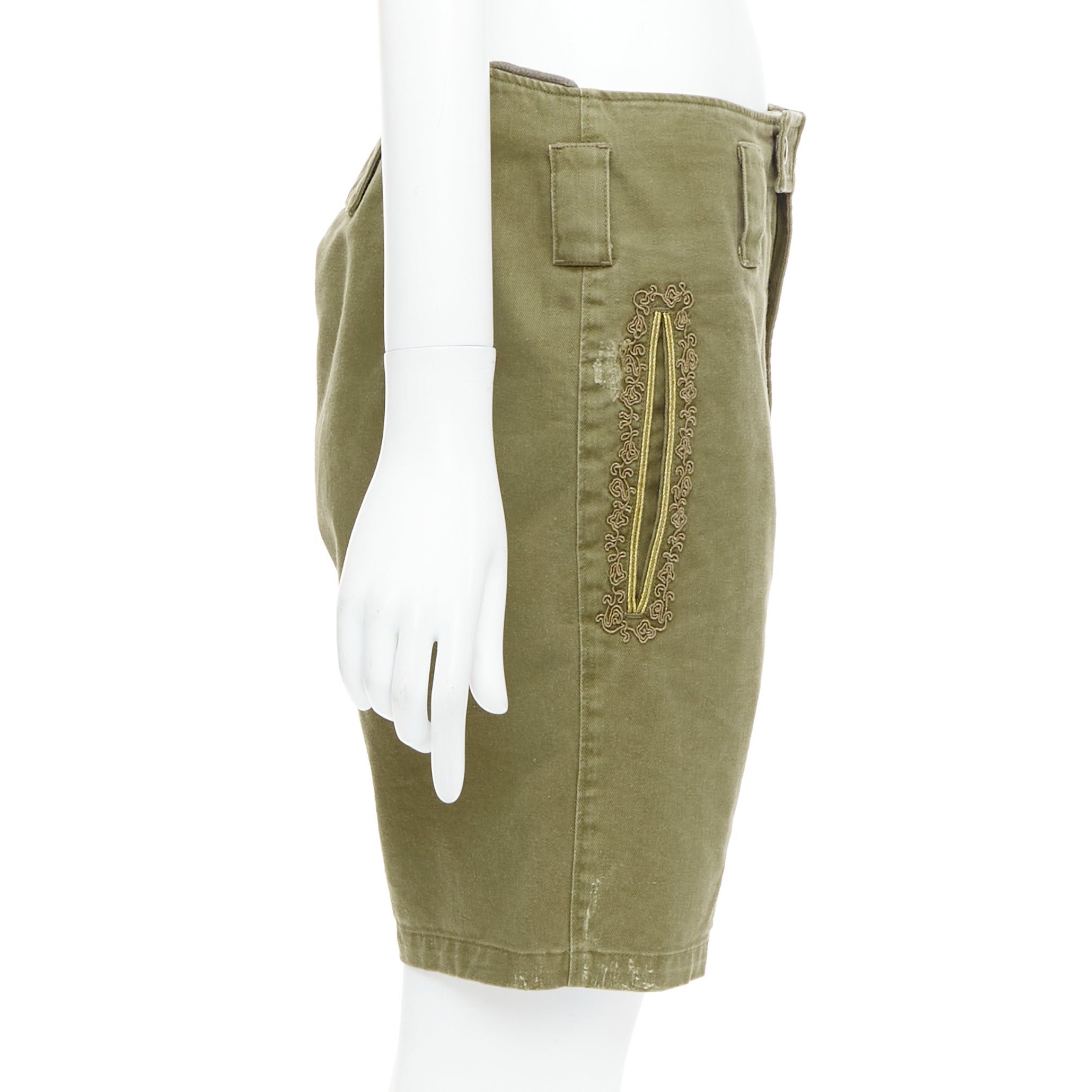 Saint Laurent Paris SAINT LAURENT 2018 green gold cotton ramie embroidered military shorts FR36 S Size 27" / US 4 / IT 40 - 4 Thumbnail
