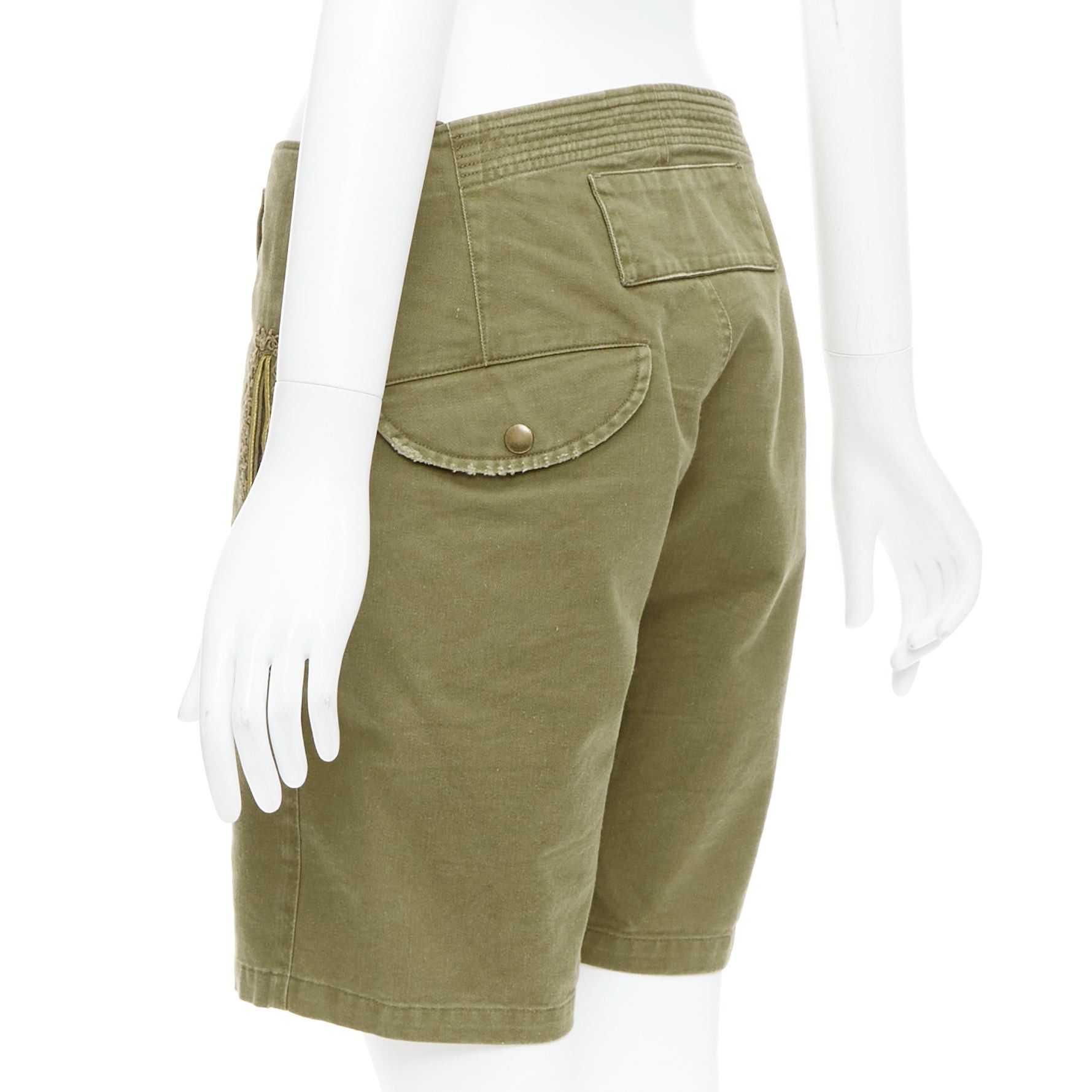 Saint Laurent Paris SAINT LAURENT 2018 green gold cotton ramie embroidered military shorts FR36 S Size 27" / US 4 / IT 40 - 6 Thumbnail