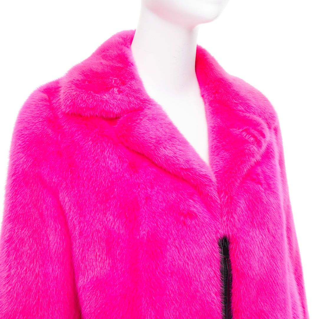 Saint Laurent Paris SAINT LAURENT 2015 hot pink mink fur black leather zip long coat FR38 M Size M / US 6-8 / IT 42-44 - 2 Thumbnail