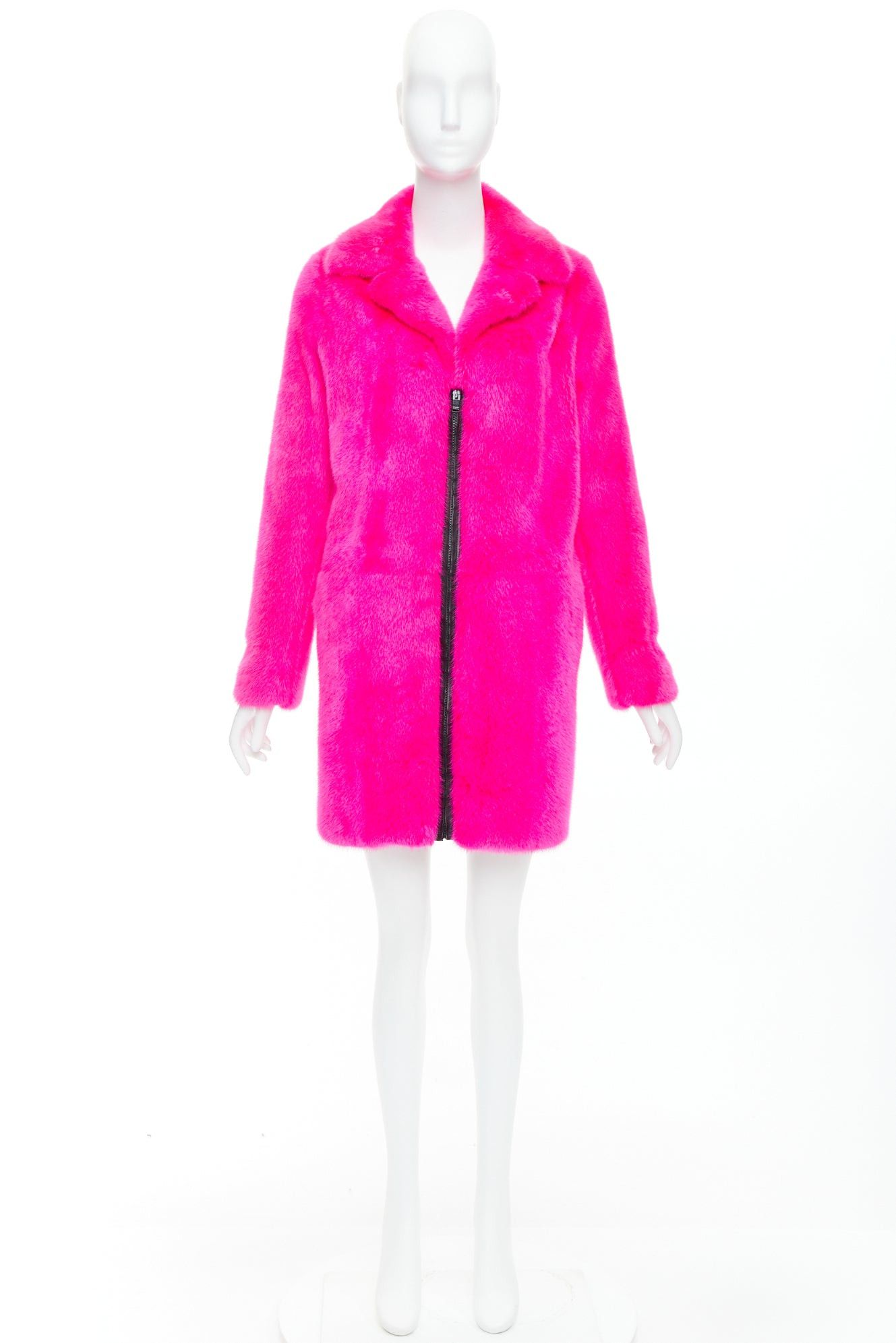 Saint Laurent Paris SAINT LAURENT 2015 hot pink mink fur black leather zip long coat FR38 M Size M / US 6-8 / IT 42-44 - 10 Thumbnail