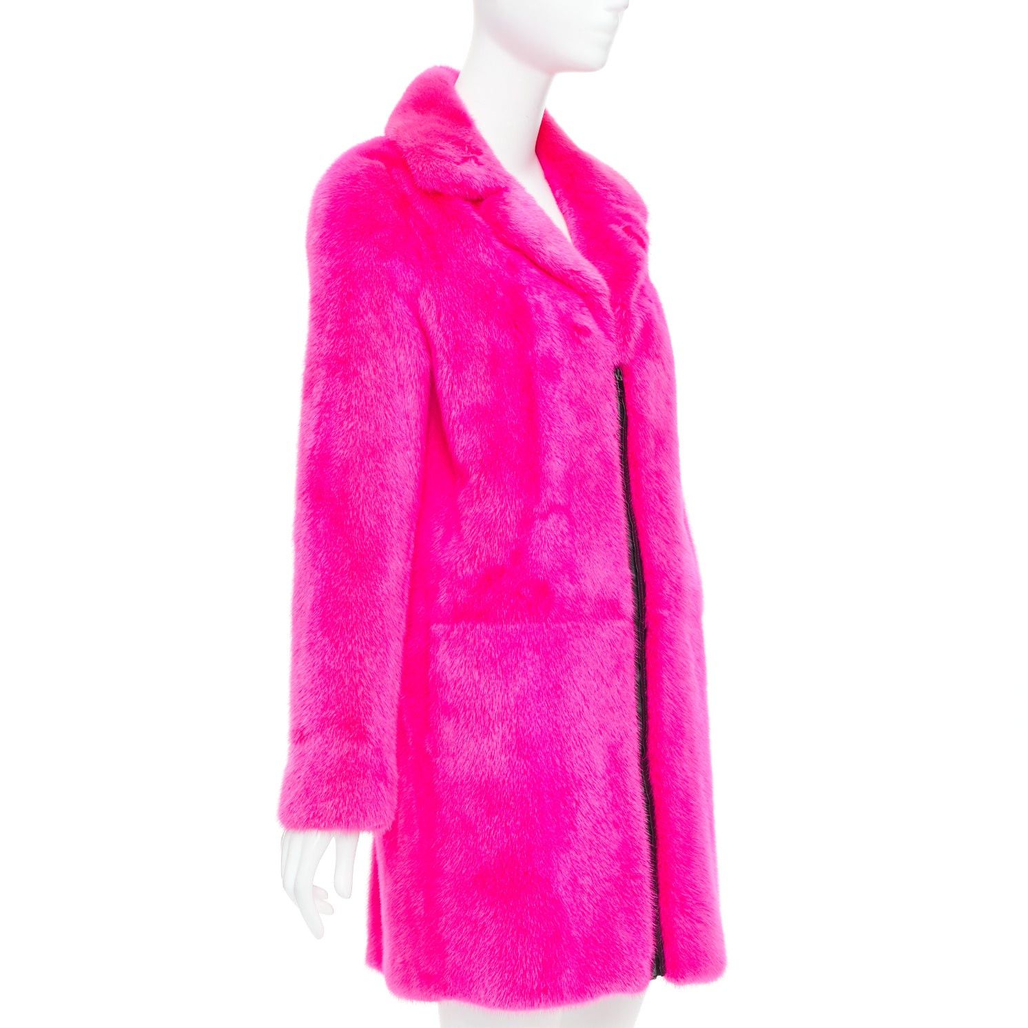 Saint Laurent Paris SAINT LAURENT 2015 hot pink mink fur black leather zip long coat FR38 M Size M / US 6-8 / IT 42-44 - 4 Thumbnail
