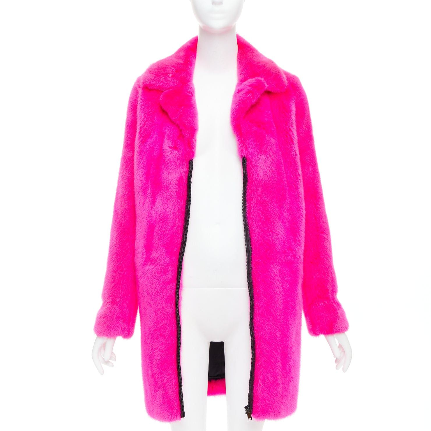 Saint Laurent Paris SAINT LAURENT 2015 hot pink mink fur black leather zip long coat FR38 M Size M / US 6-8 / IT 42-44 - 3 Thumbnail