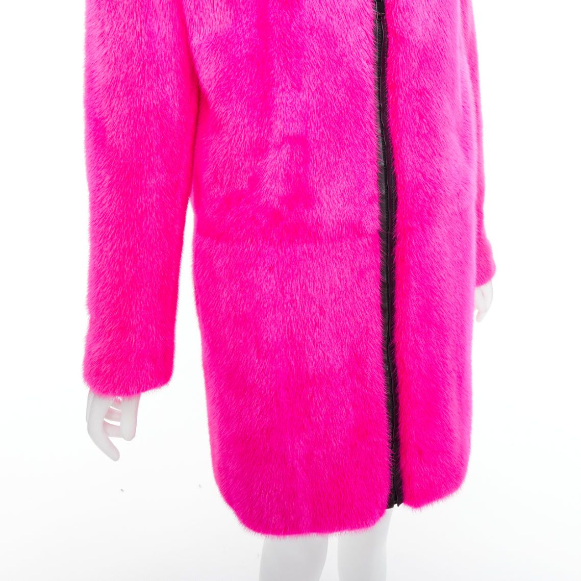 Saint Laurent Paris SAINT LAURENT 2015 hot pink mink fur black leather zip long coat FR38 M Size M / US 6-8 / IT 42-44 - 8 Thumbnail