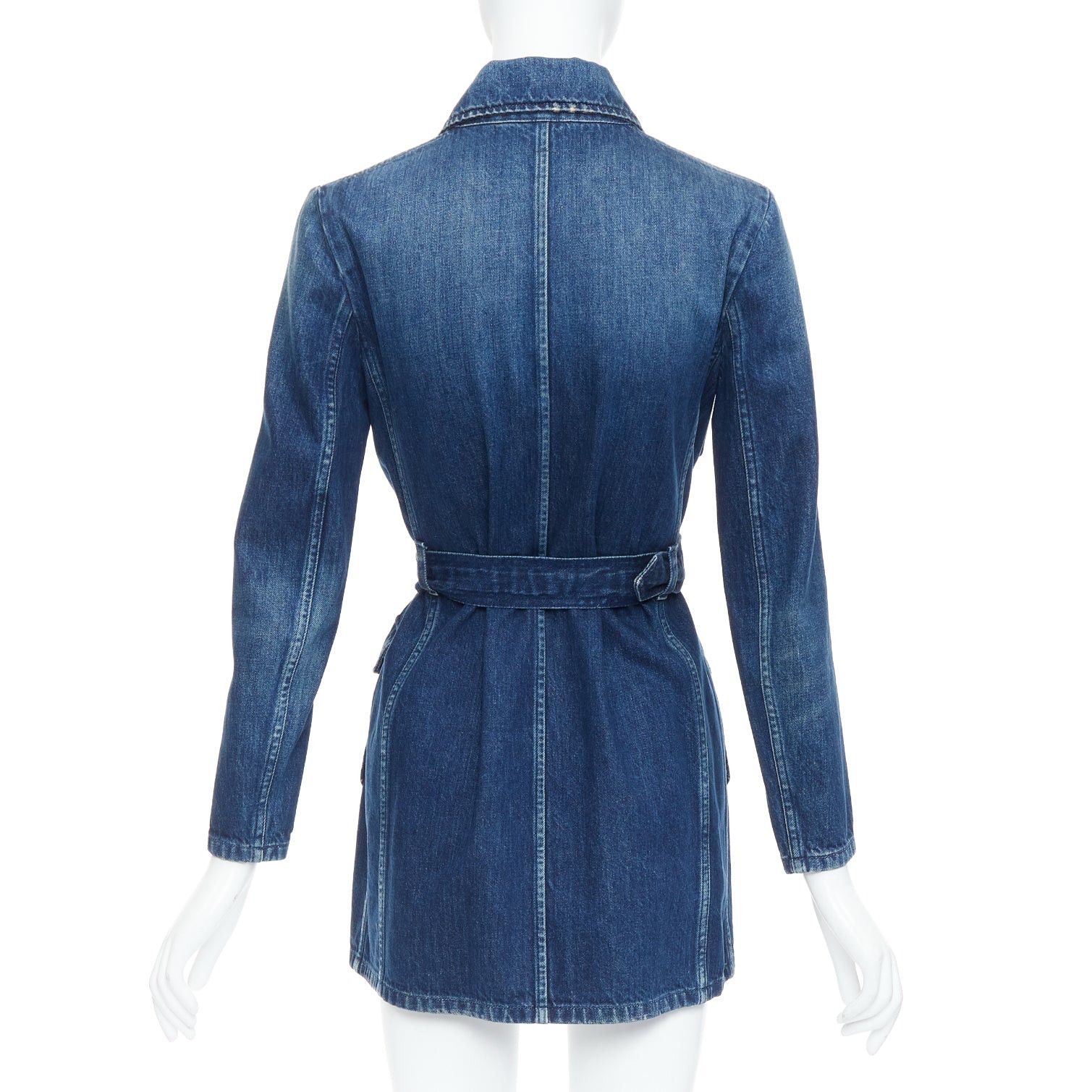 Saint Laurent Paris SAINT LAURENT Saharienne blue indigo washed denim belted safari shirt dress Size XS / US 0-2 / IT 36-38 - 6 Thumbnail