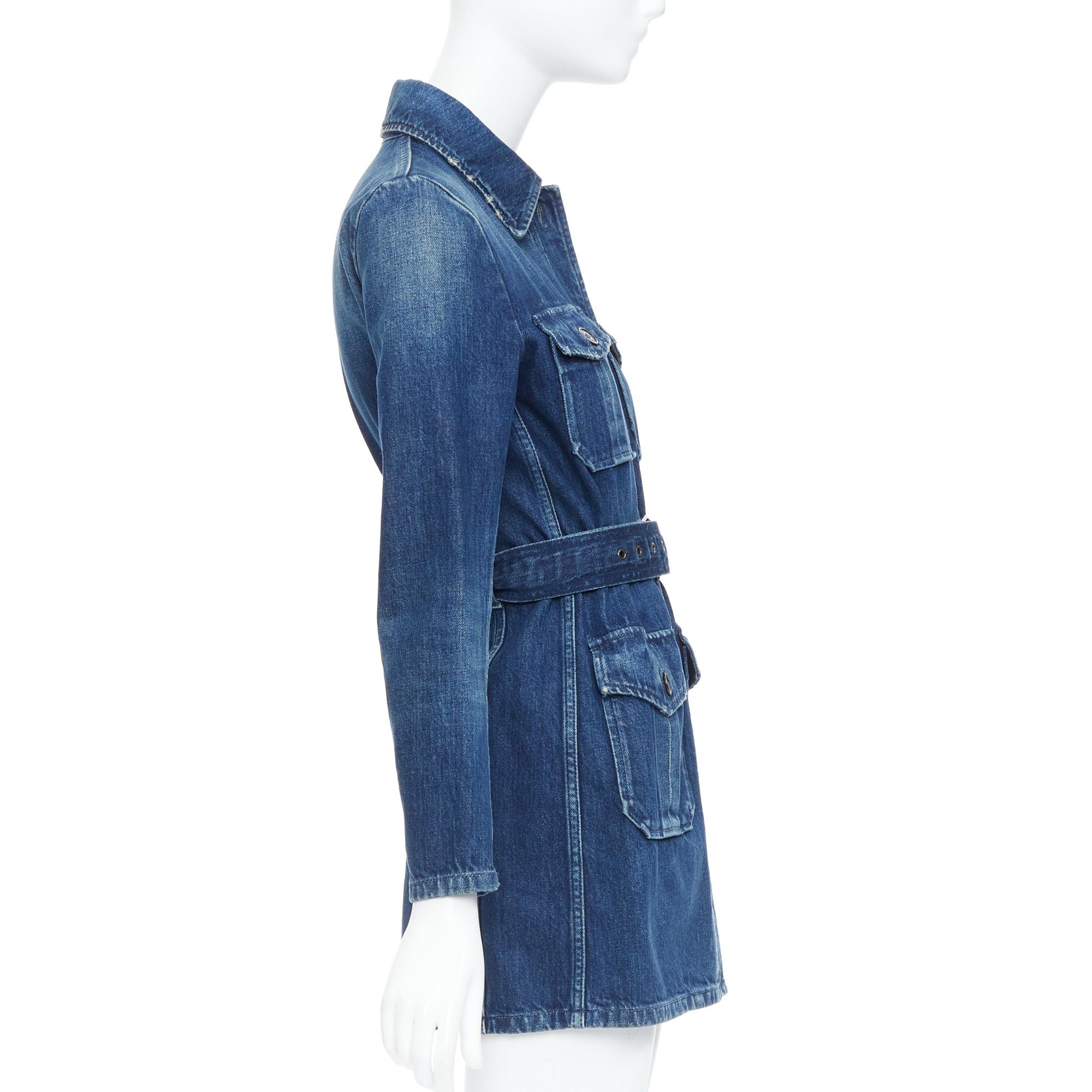 Saint Laurent Paris SAINT LAURENT Saharienne blue indigo washed denim belted safari shirt dress Size XS / US 0-2 / IT 36-38 - 5 Thumbnail