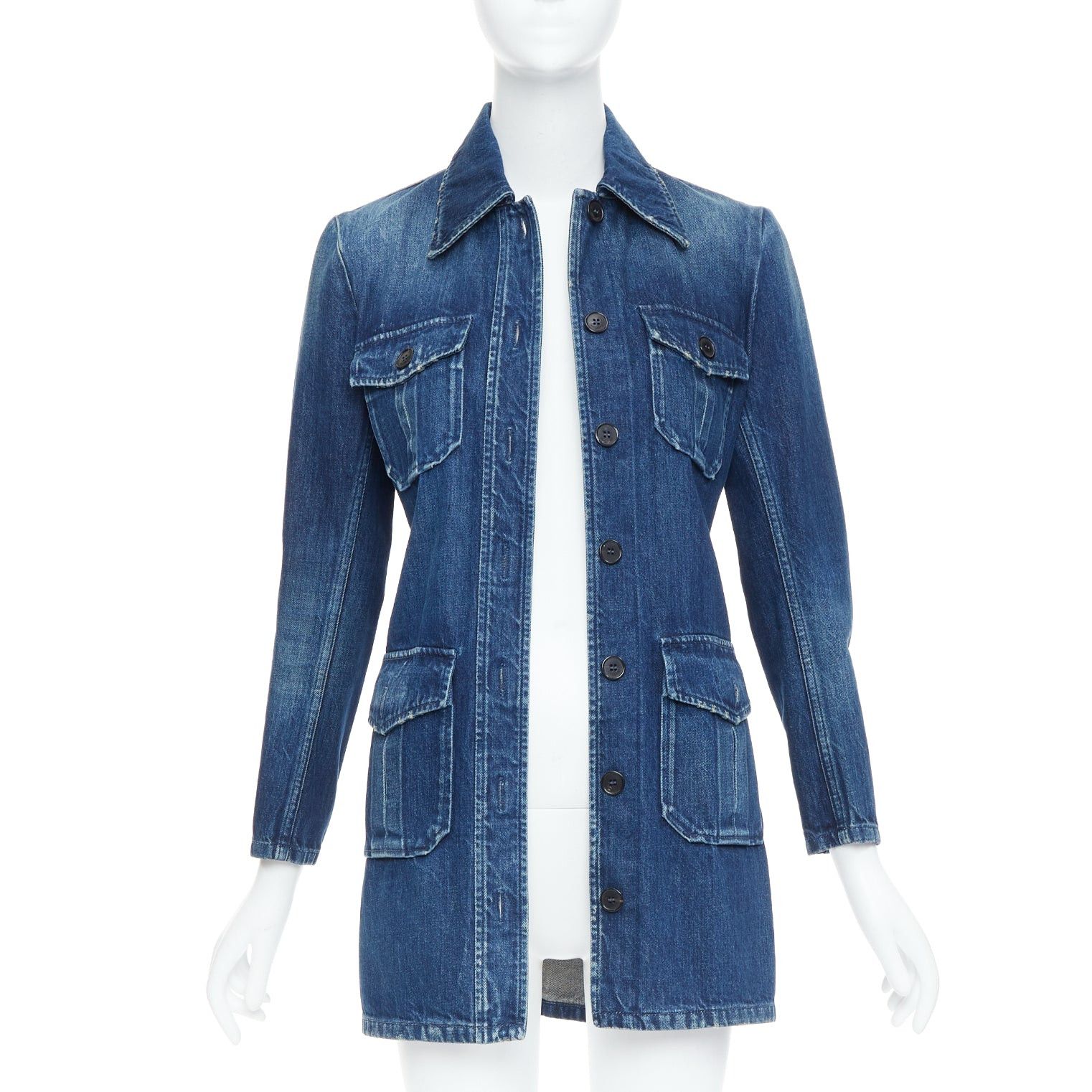 Saint Laurent Paris SAINT LAURENT Saharienne blue indigo washed denim belted safari shirt dress Size XS / US 0-2 / IT 36-38 - 3 Thumbnail