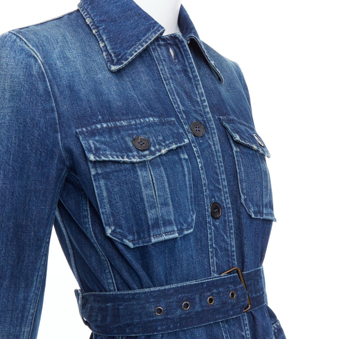 Saint Laurent Paris SAINT LAURENT Saharienne blue indigo washed denim belted safari shirt dress Size XS / US 0-2 / IT 36-38 - 2 Thumbnail