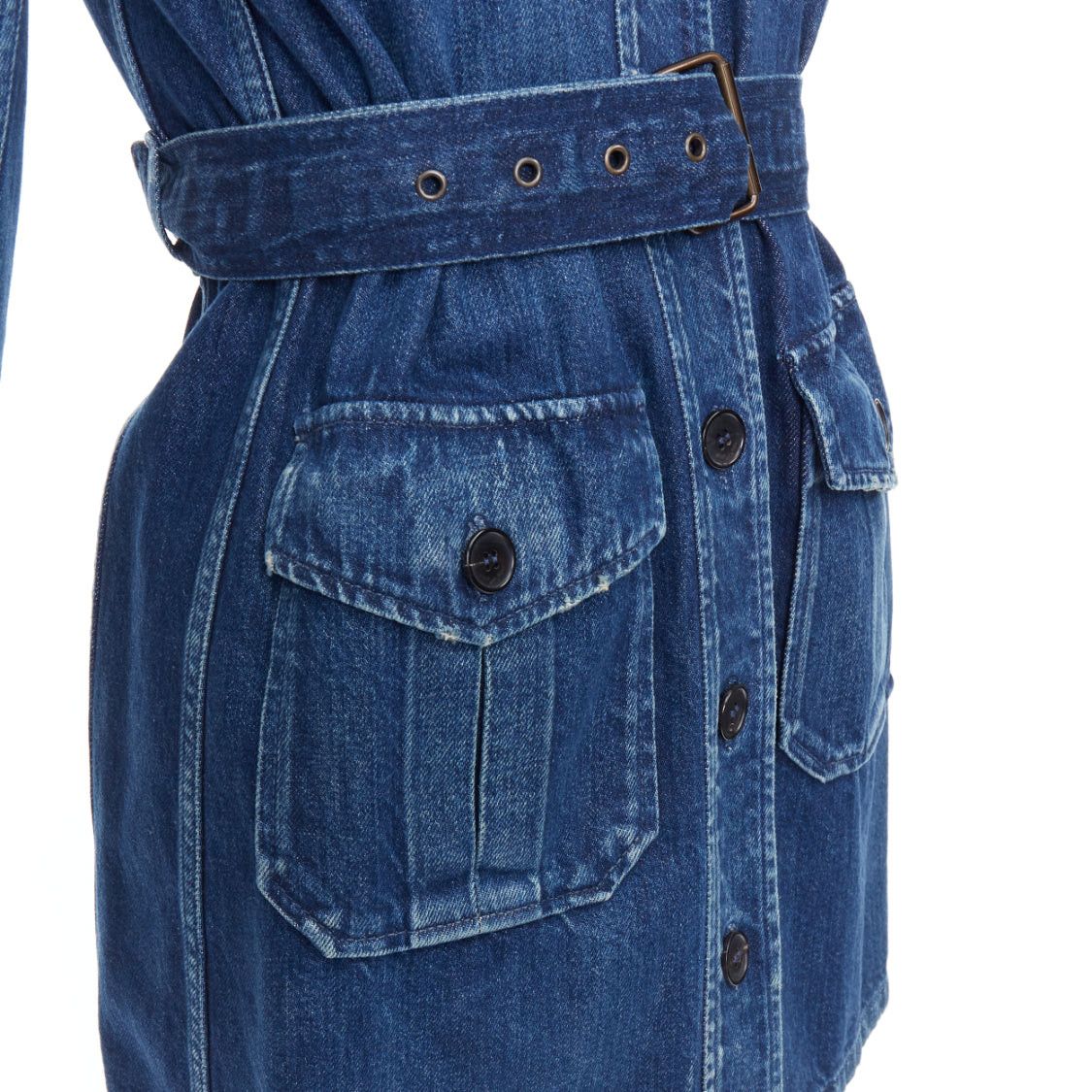 Saint Laurent Paris SAINT LAURENT Saharienne blue indigo washed denim belted safari shirt dress Size XS / US 0-2 / IT 36-38 - 8 Thumbnail