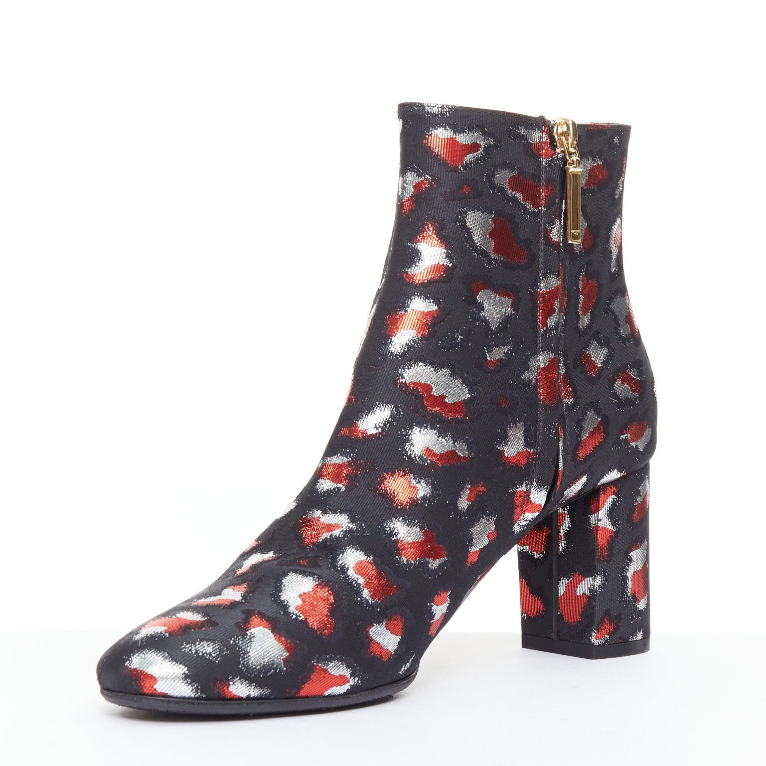 Saint Laurent Paris SAINT LAURENT silver red black jacquard YSL gold logo booties EU38 Size US 8 / IT 38 - 4 Thumbnail