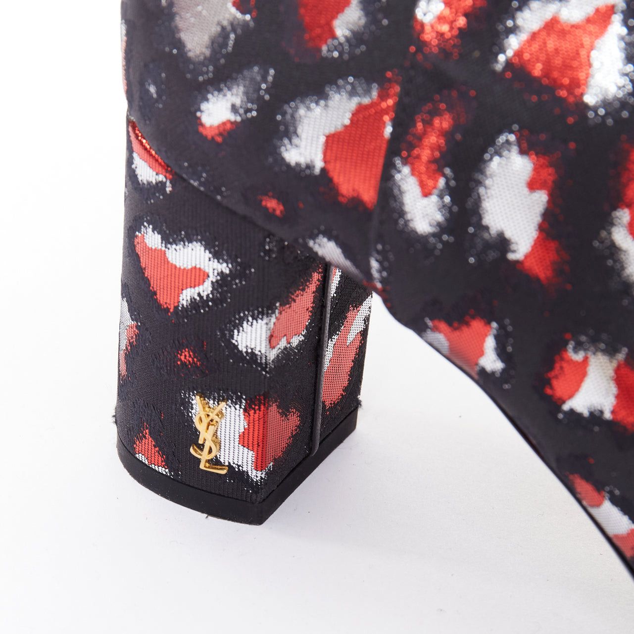 Saint Laurent Paris SAINT LAURENT silver red black jacquard YSL gold logo booties EU38 Size US 8 / IT 38 - 7 Thumbnail