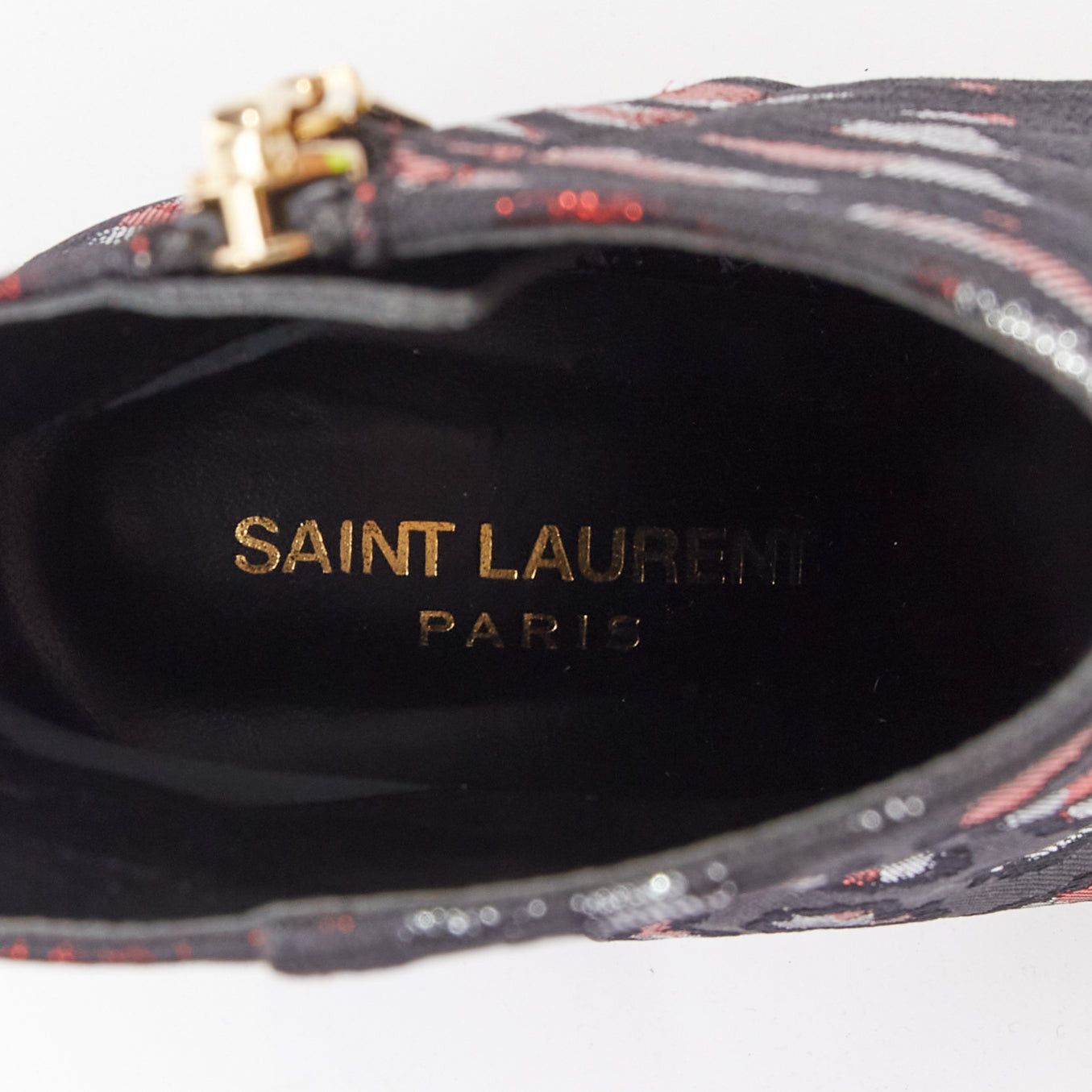 Saint Laurent Paris SAINT LAURENT silver red black jacquard YSL gold logo booties EU38 Size US 8 / IT 38 - 9 Thumbnail